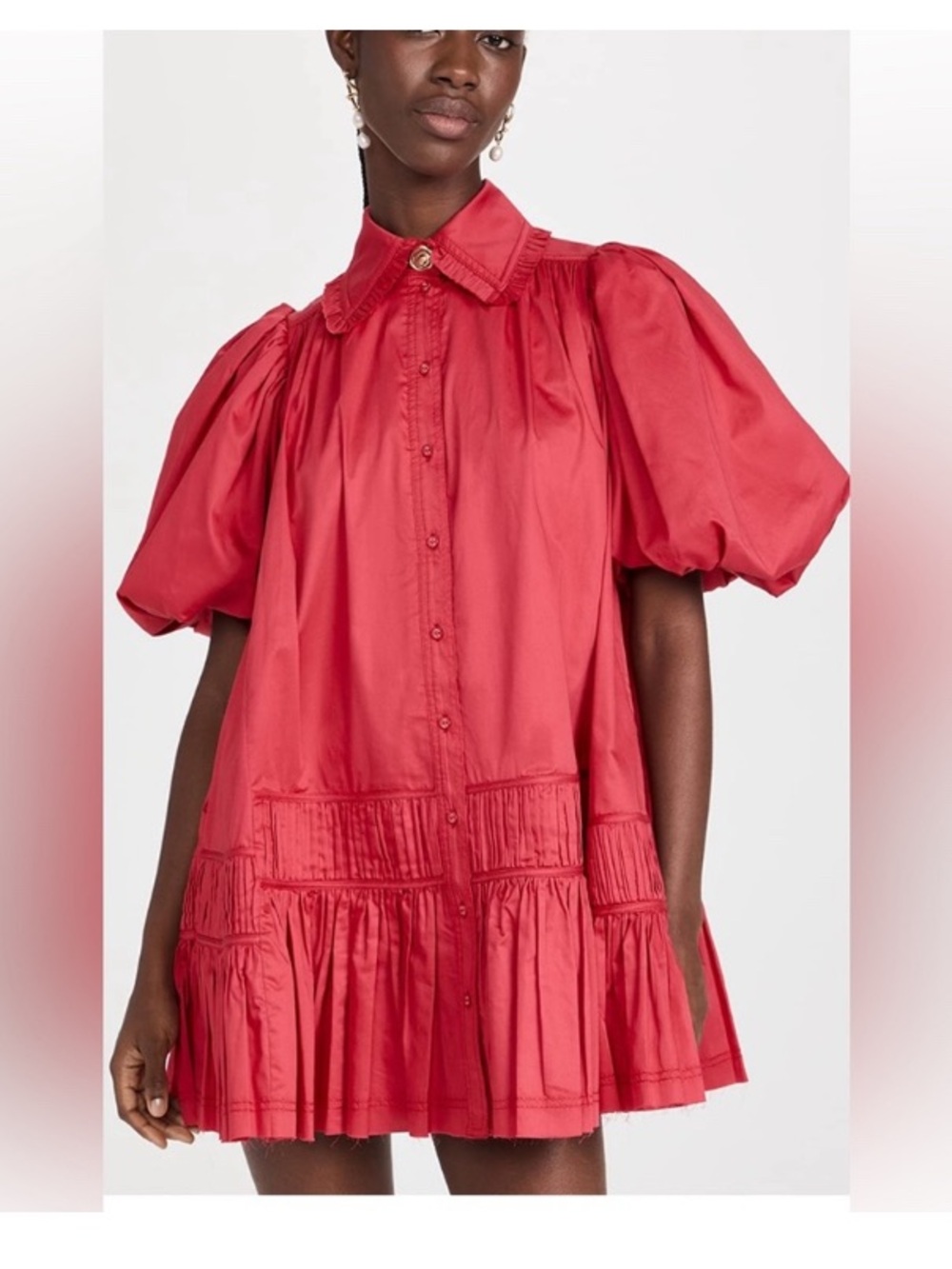 Aje Yvette Smock Mini Dress In Pomegranate Red